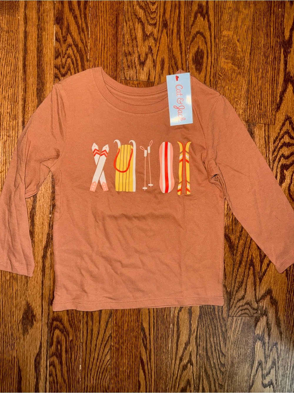 Cat & Jack Girls' Rust Orange Long-Sleeve Ski Graphic Tee
